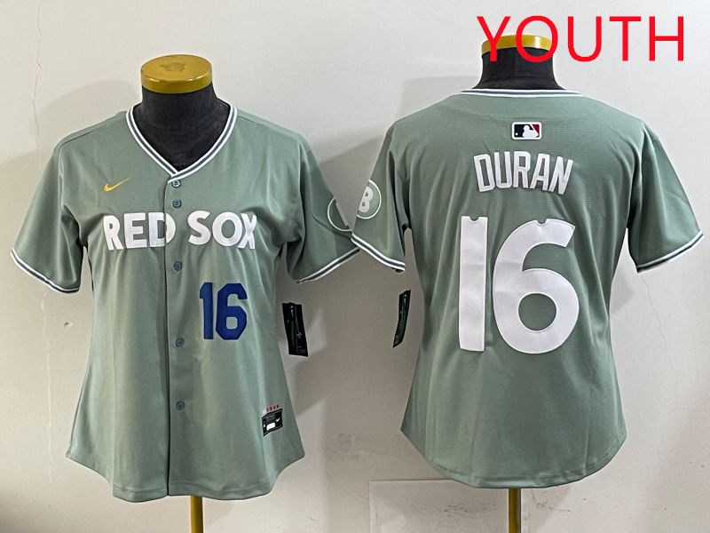 Youth 2025 Boston Red Sox #16 Duran Light Green Joint Name Nike MLB Jersey style 14